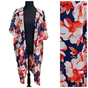 Band of Gypsies Boho Floral Kimono Cardigan Sheer Cover Up M/L Romantic Chic
